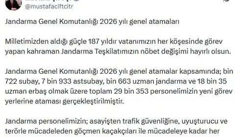 Jandarmada büyük nöbet değişimi 29 binden fazla personel yeni görevine gidiyor
