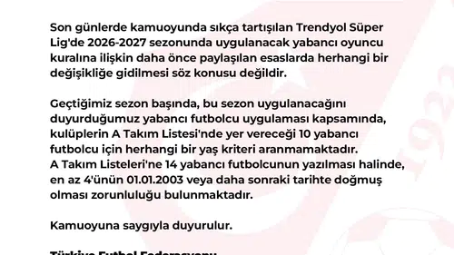 TFF yabancı oyuncu kuralında rotayı değiştirmedi