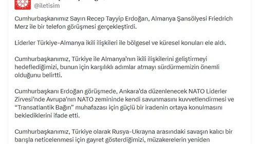 Erdoğan ve Merz telefonda bölgesel krizleri konuştu