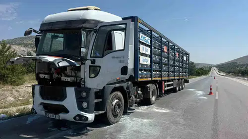 Afyonkarahisar yolunda tüp yüklü tır alevlere teslim oldu