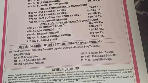 Samsun’da ekmek fiyatlarına zam geldi