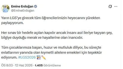 Emine Erdoğan'dan sınava girecek öğrencilere moral mesajı