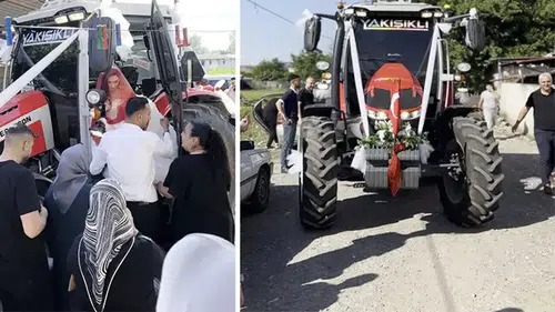 Osmaniye'de sıra dışı düğün: Tarladaki traktörünü gelin arabası yaptı