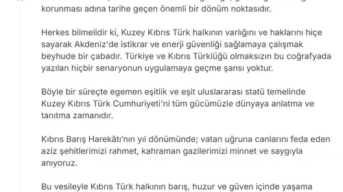 Kürşad Zorlu’dan Kıbrıs Barış Harekatı’nın 52’nci yılına özel mesaj