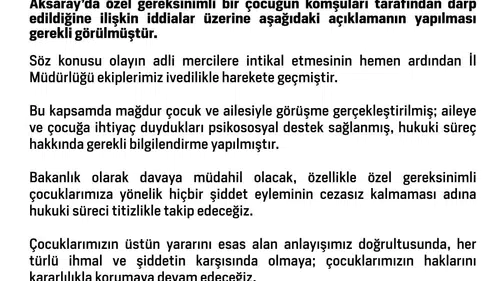 Aksaray’da çocuğa yönelik şiddet sonrası Bakanlık devreye girdi