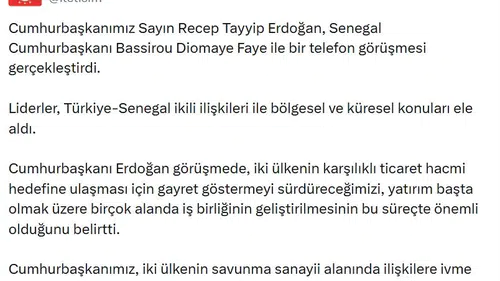 Erdoğan ve Senegal Lideri Faye telefonda konuştu