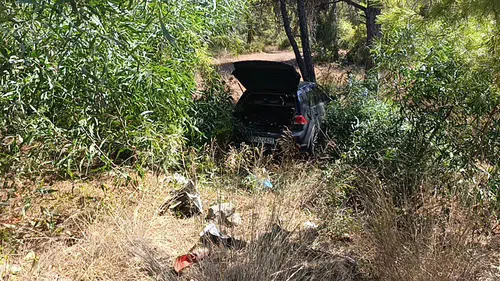 Manavgat'ta kontrolden çıkan araç ormana girdi