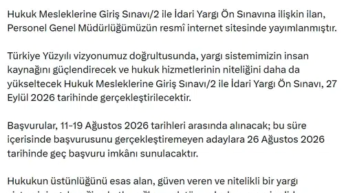 Hukuk ve yargı sınavı tarihleri netleşti