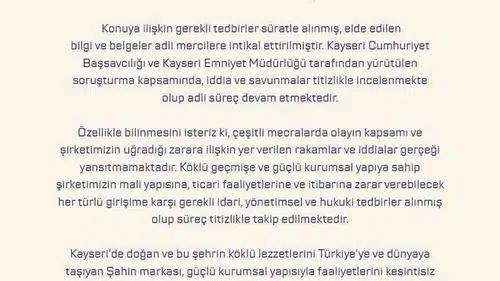 Şahin Sucukları'ndan sahte evrak operasyonu: İç denetim düğmeye bastı