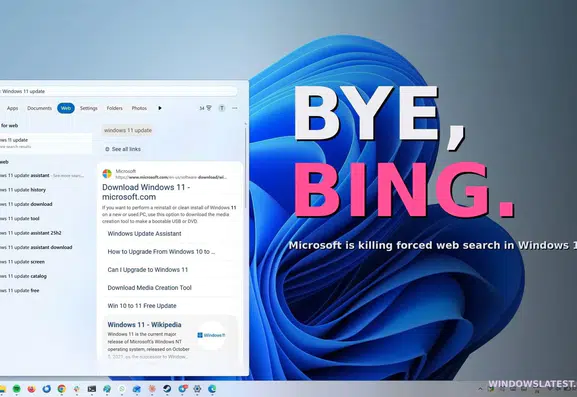 Windows 11 arama çubuğundaki Bing dayatması sona eriyor