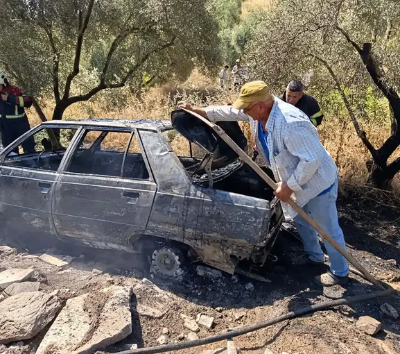 Aydın'da bir sürücü otomobilindeki yangını ormana sıçramadan durdurdu
