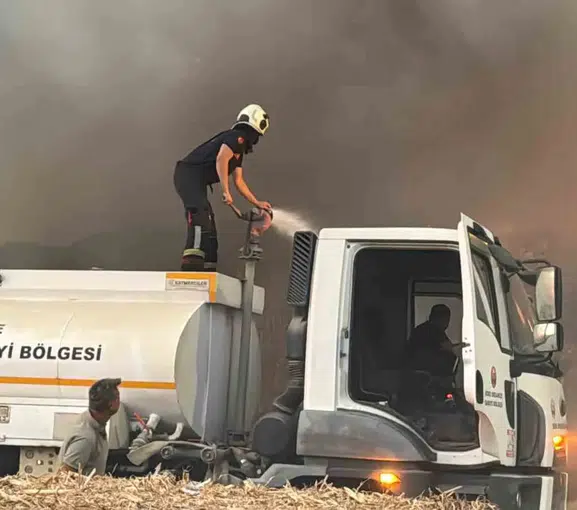 Söke Organize Sanayi Bölgesi’nde mısır deposu alevlere teslim oldu
