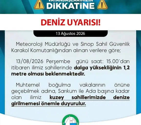Sinop sahillerinde denize girecekler dikkat