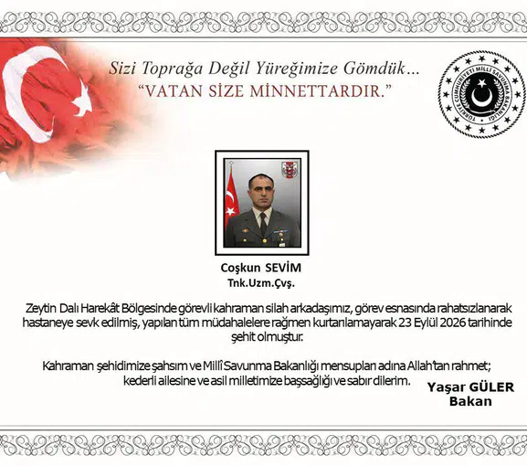 Zeytin Dalı Harekat bölgesinden acı haber: Uzman Çavuş Coşkun Sevim şehit düştü
