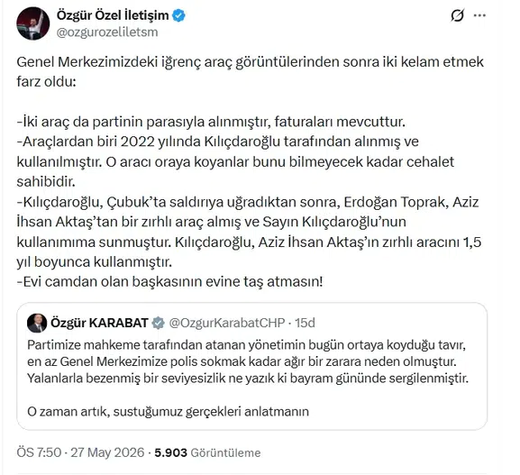 Özgür Özel'den CHP önündeki araç polemiğine sert yanıt