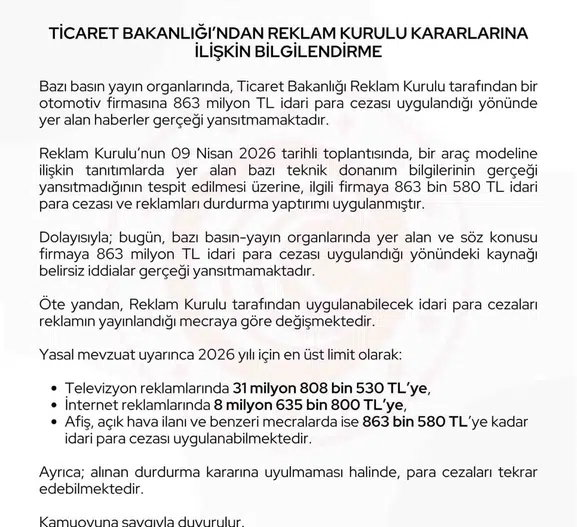 Otomotiv devine 863 milyon lira ceza iddiası yalanlandı