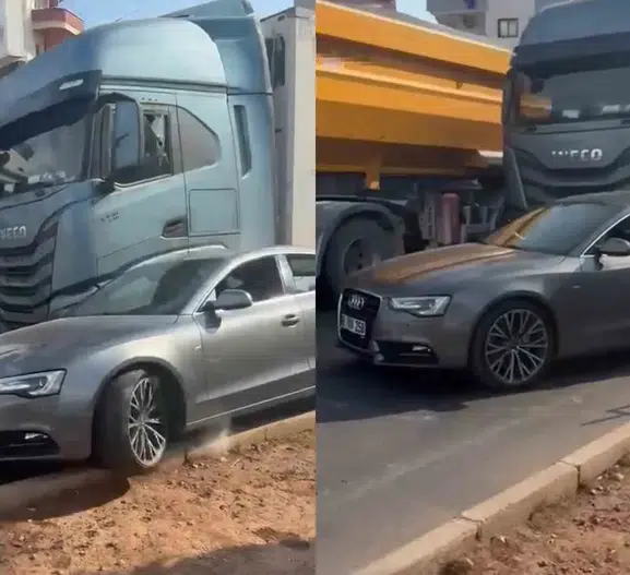 Tır çarpınca inip camını kırdı, şoför de aracına vurup kaçtı