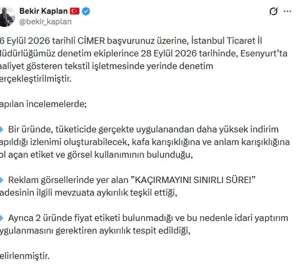 Esenyurt'taki tekstil mağazasında indirim oyunu: CİMER şikayeti cezayı getirdi