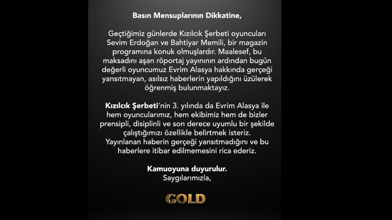 Kızılcık Şerbeti’nde Evrim Alasya Iddiaları Gold Film’den Açıklama Geldi (2)