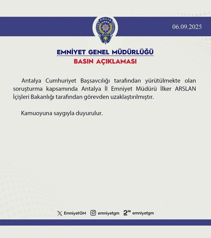 İddia Görevden Alınan Antalya Emniyet Müdürü İlker Arslan Hakkında Gözaltı Kararı 1