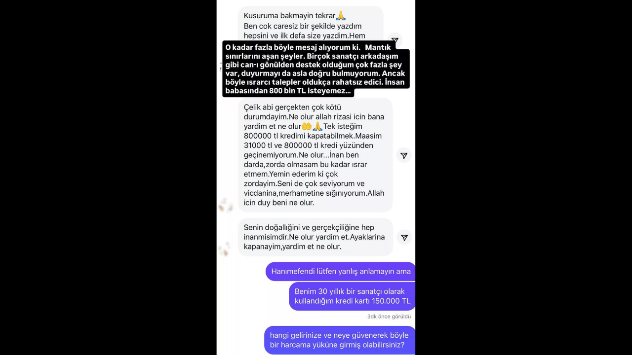 Şarkıcı Çelik’ten Takipçisine Isyan ‘’Kredi Kartım 150 Bin, 800 Bin Lira Nereden’’ (1)