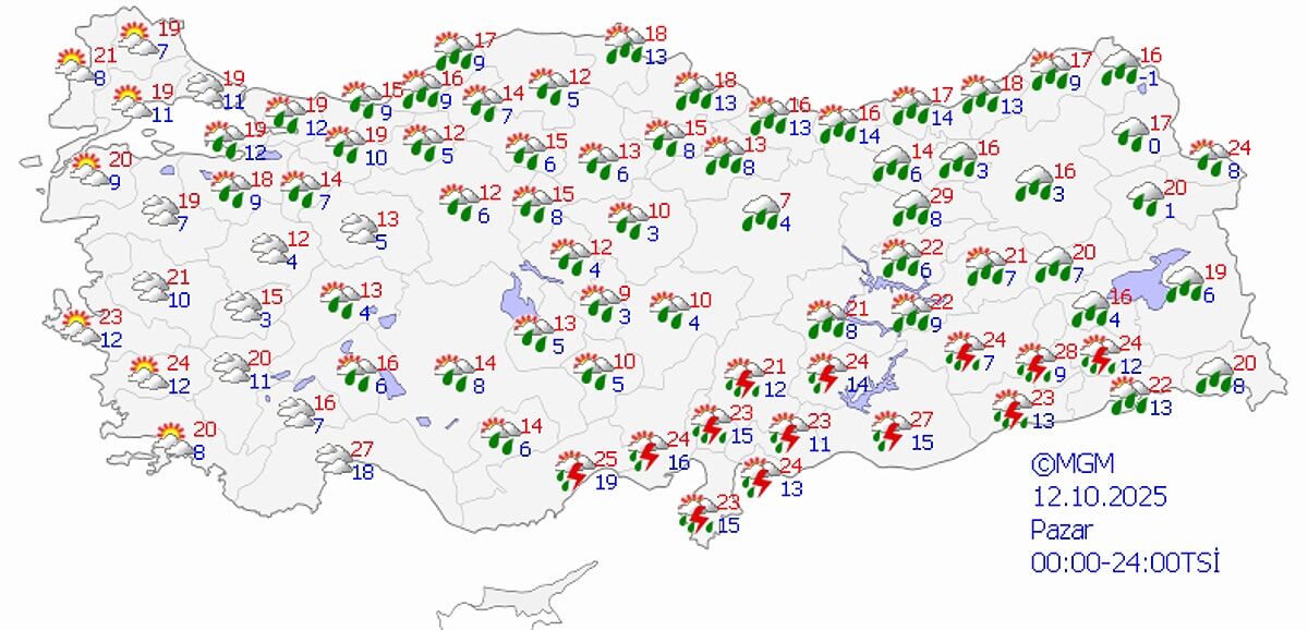 Türkiye’ye Mevsimin İlk Karı Geliyor! 12 Ekim Pazar Hava Durumu 1
