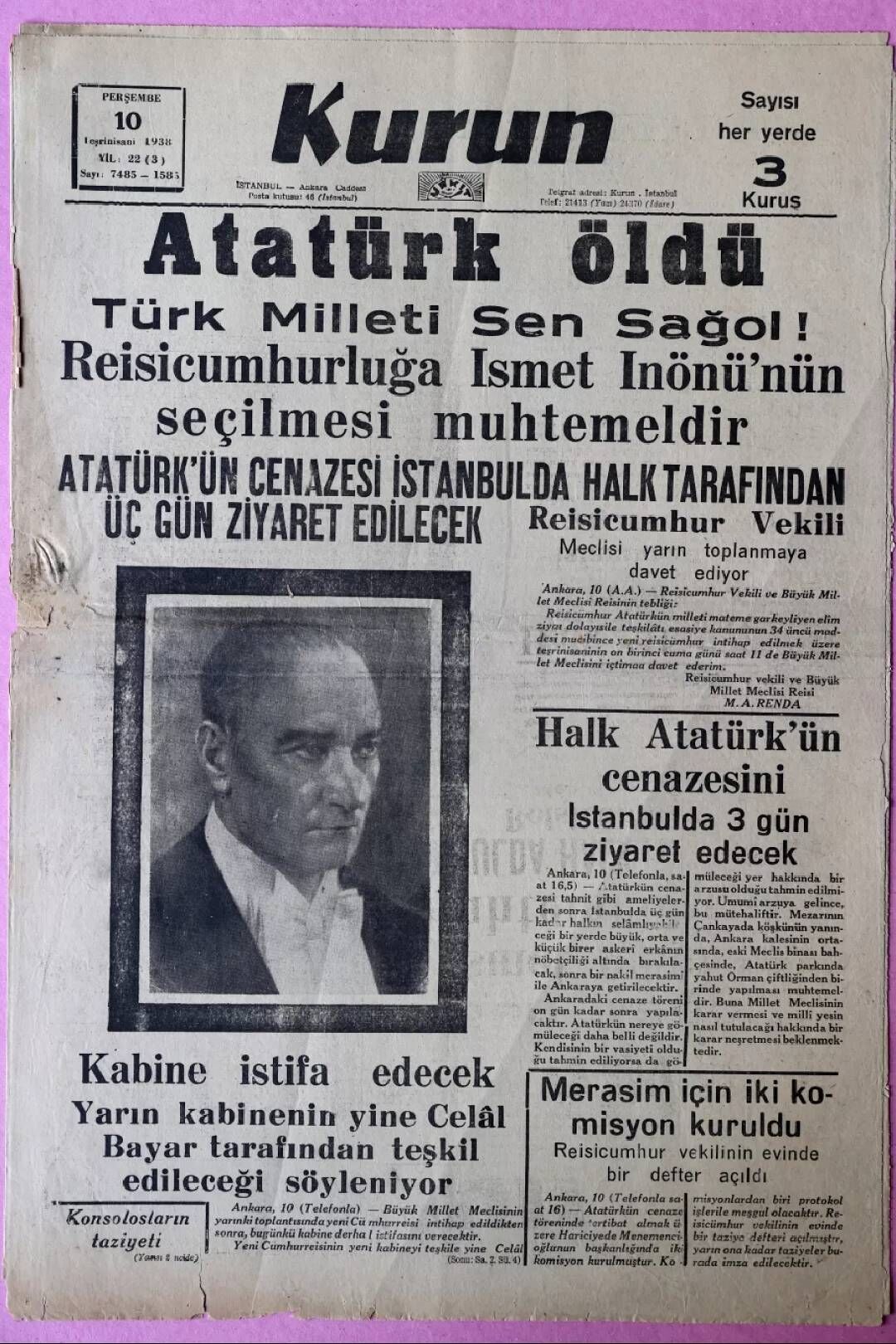 10 Kasım 1938 tarihli gazeteler Atatürk'ün ölüm haberini nasıl duyurdu? 2