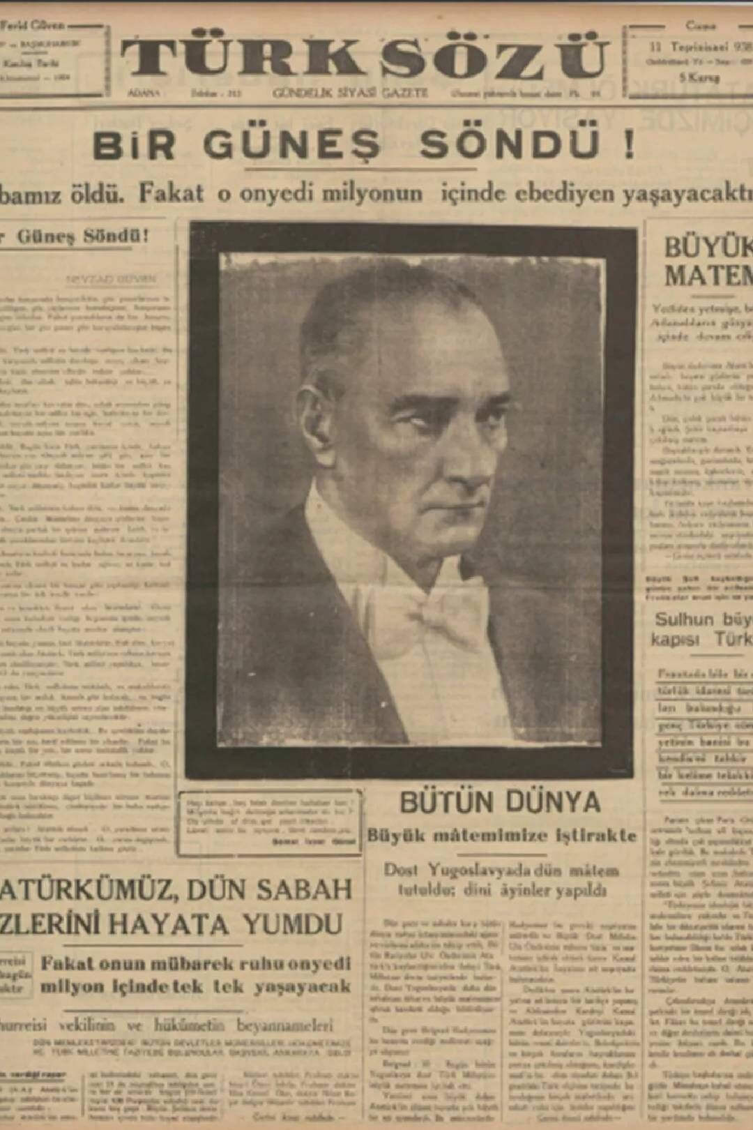 10 Kasım 1938 tarihli gazeteler Atatürk'ün ölüm haberini nasıl duyurdu? 3