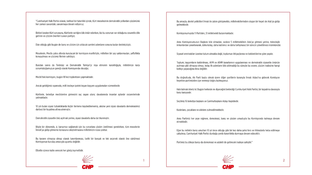 Chp’den İmralı Kararına Ilişkin Yazılı Açıklama “Milletimizin Rızası Yoktur” (2)