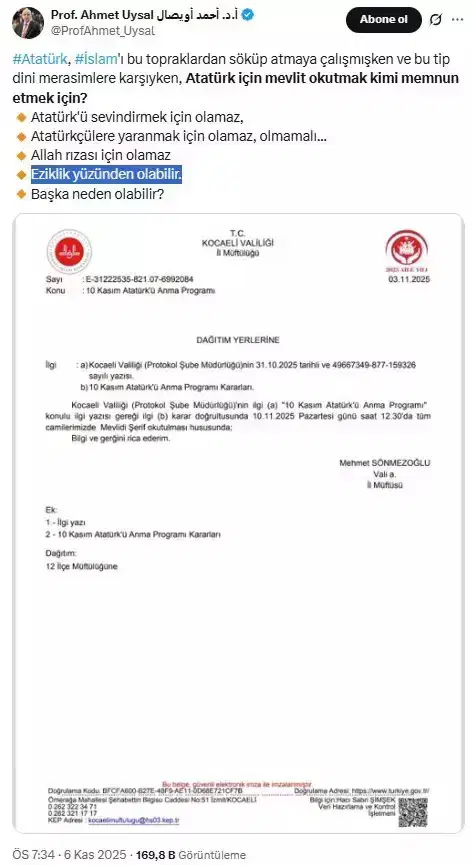 Profesör Ahmet Uysal’dan Skandal Atatürk Açıklaması! Tepkiler Üzerine Silmek Zorunda Kaldı1