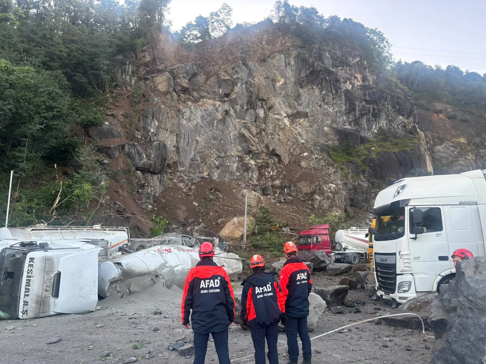 Hopa'da sabah saatlerinde dehşet: TIR parkına düşen dev kayalar bir can aldı