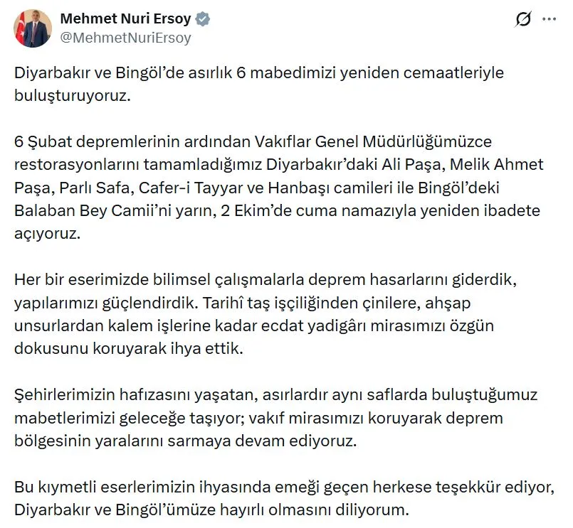 Depremin Yaraladığı Asırlık Mabetler Yeniden Cemaatine Kavuşuyor