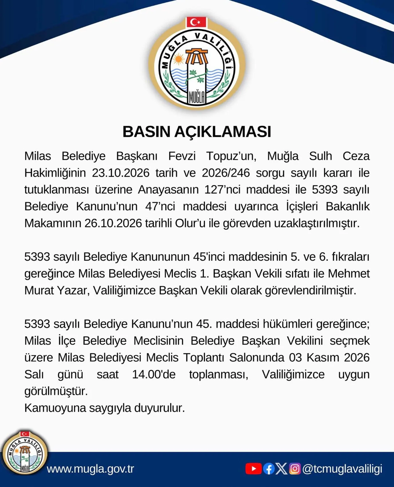 Milas Belediyesi'nde sular durulmuyor: Tutuklanan başkanın yerine kritik görevlendirme