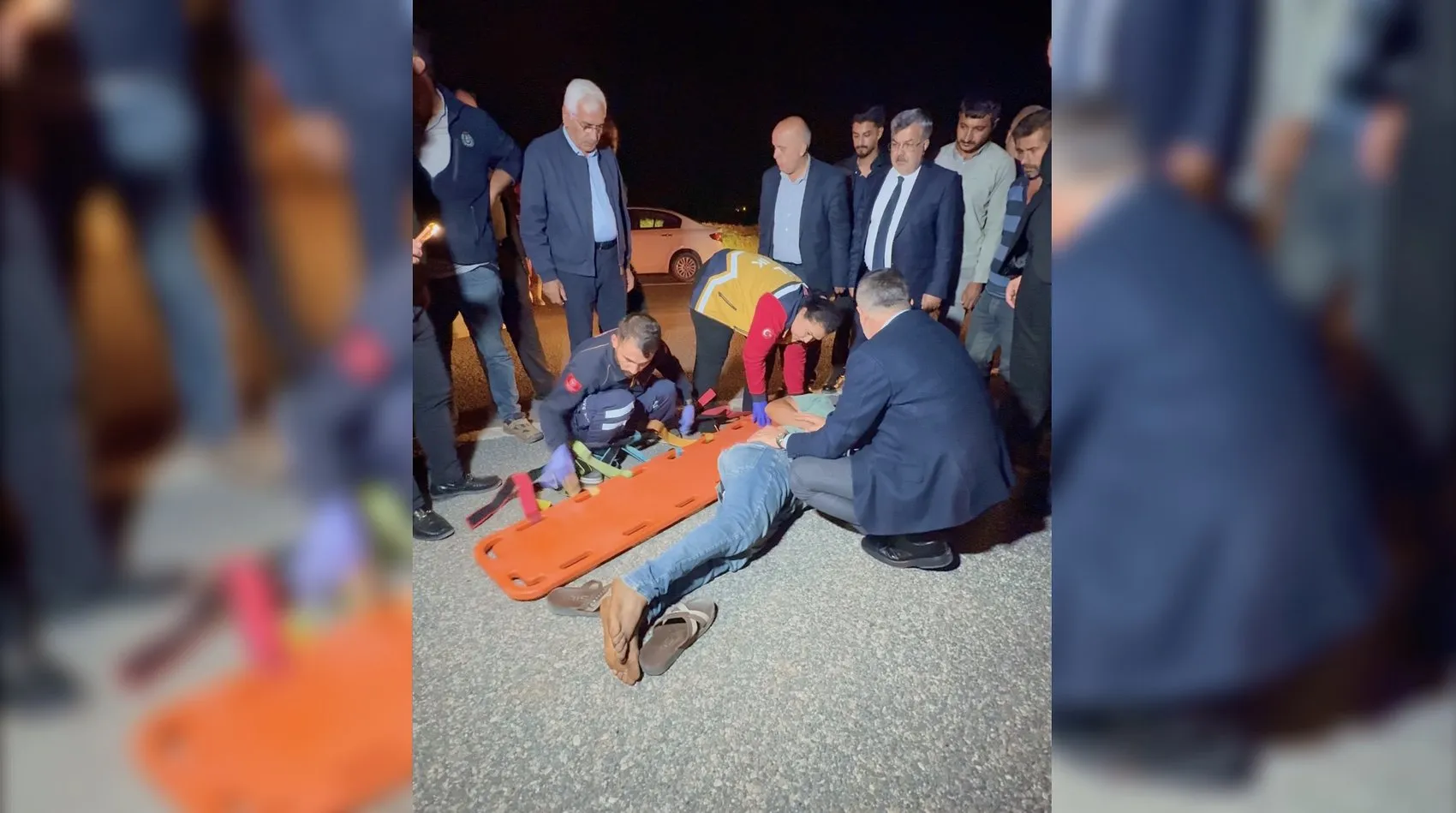 Protokol üyeleri kaza yerinde: Yaralı vatandaşa ilk müdahale vali ve vekilden geldi