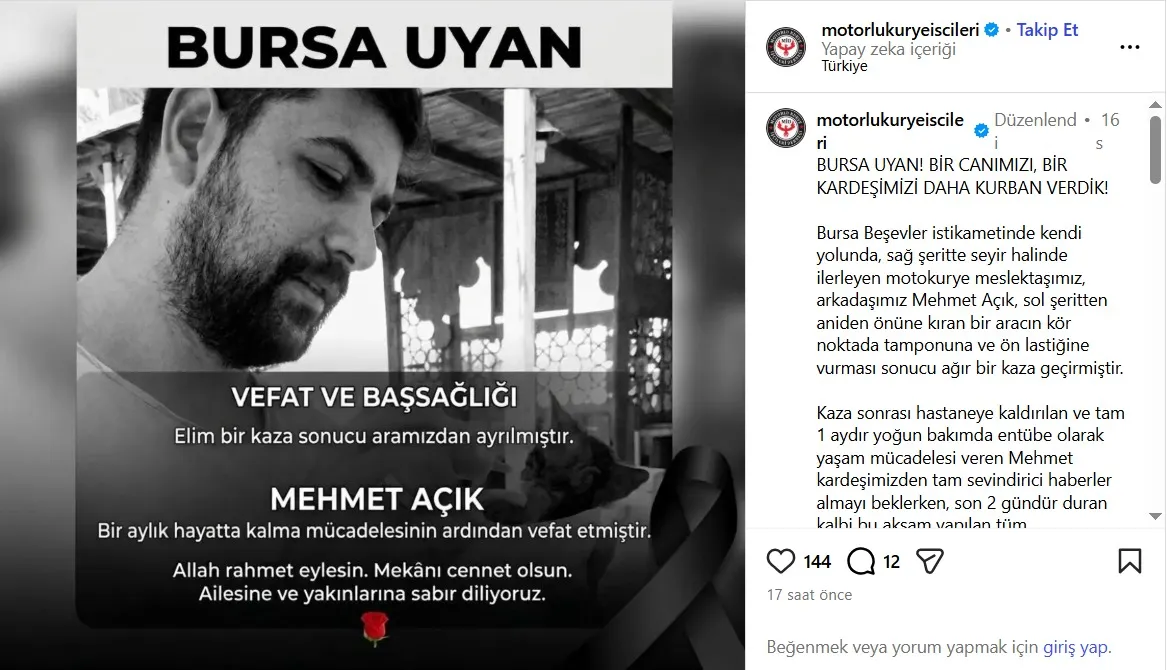 Bursa'da motokuryelerin hüzünlü vedası: 56 günlük yaşam mücadelesi son buldu