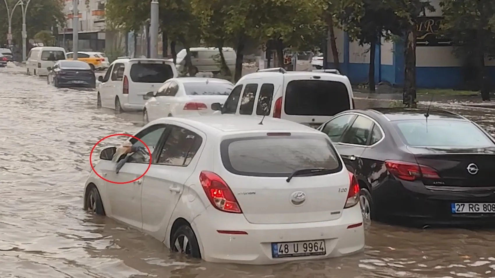 Diyarbakır'da şaşkına çeviren görüntü: Otomobiline dolan suyu bardakla boşalttı