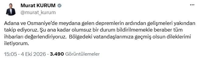 Adana ve Osmaniye'de peş peşe sarsıntılar: Bölgeden ilk resmi açıklamalar geldi