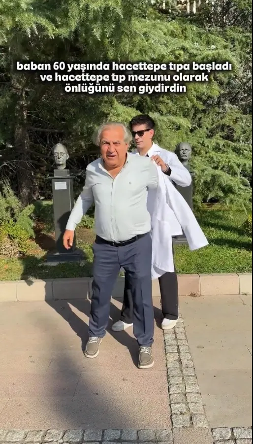 Oğlunun asistan doktor olduğu fakülteye 60 yaşında döndü: Beyaz önlüğü evlat elinden giymek