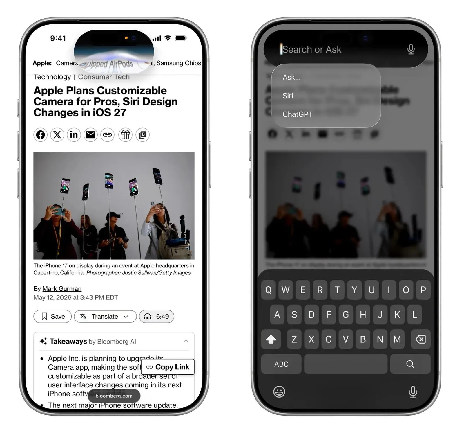 iOS 27 Siri Dynamic Island Ara veya Sor