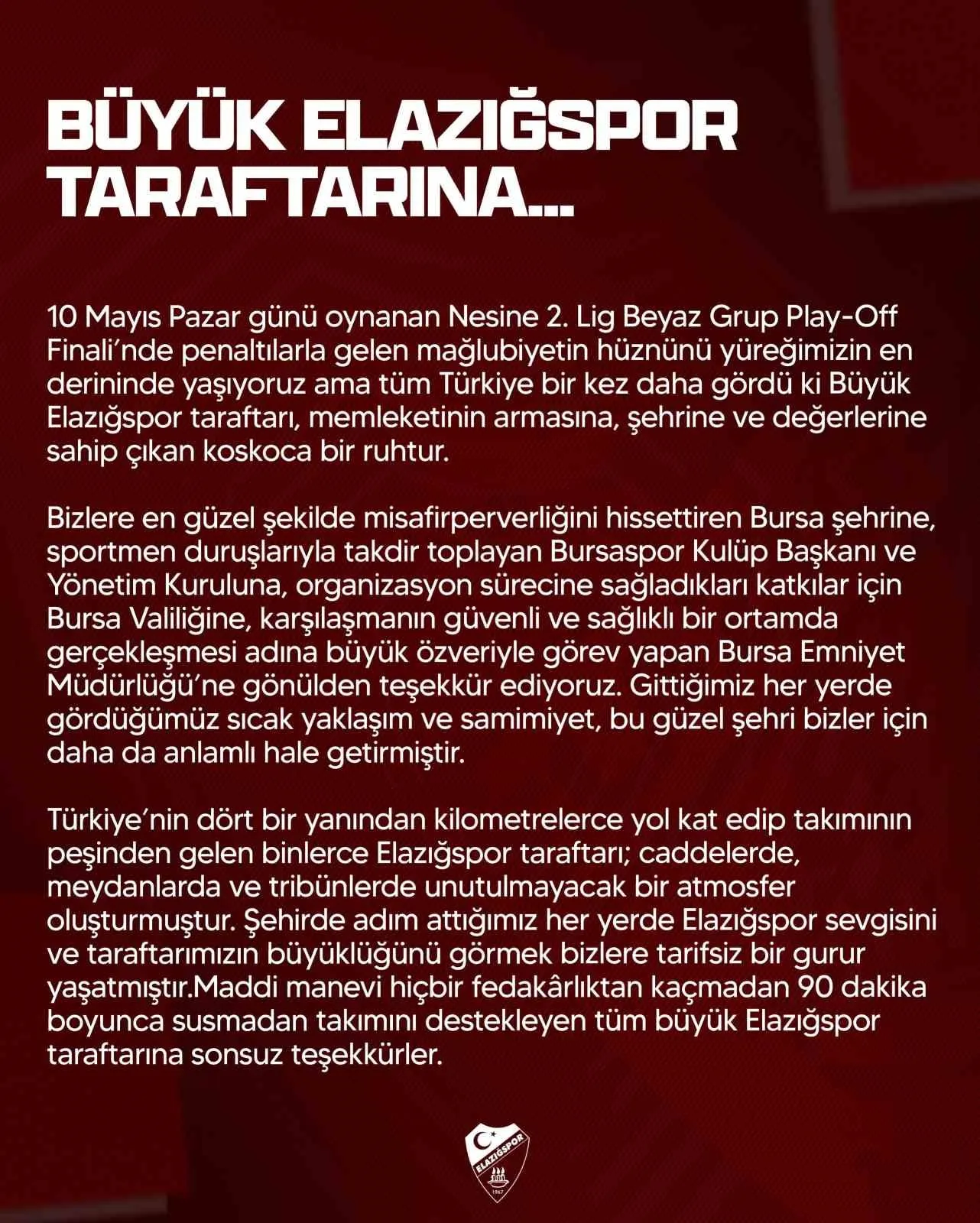 ELAZIĞSPOR'DAN GÜNLER SONRA AÇIKLAMA