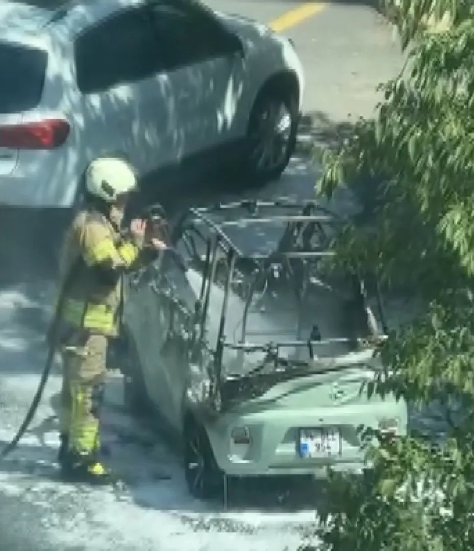 Beylikdüzü’nde park halindeki elektrikli otomobil alevlere teslim oldu