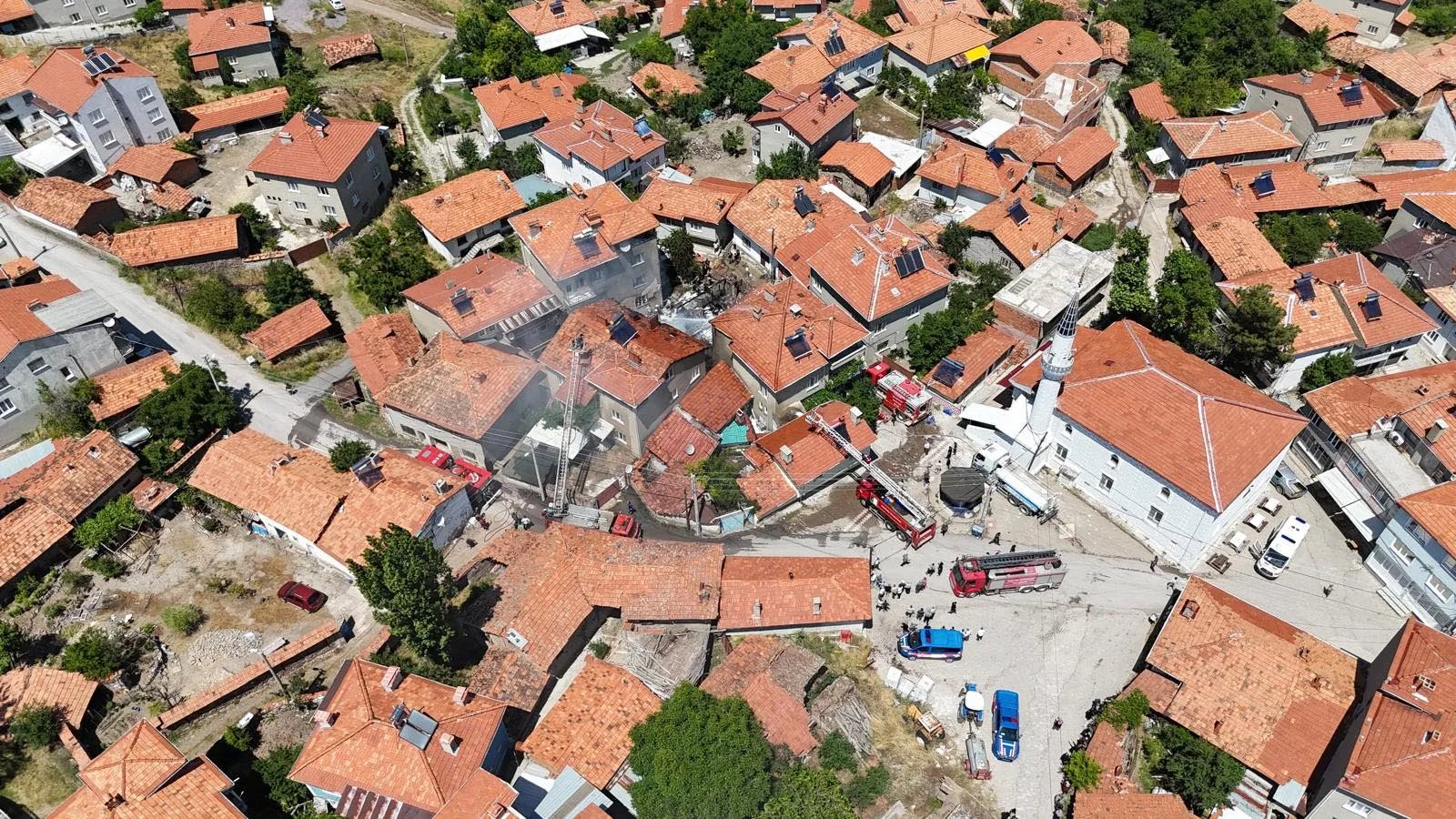Kütahya Domaniç'te evlerin bahçesinde başlayan yangın mahalleyi birbirine kattı
