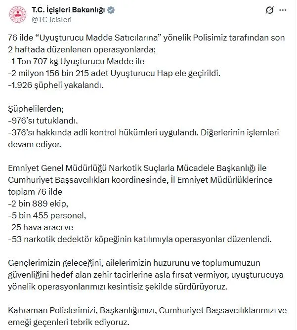 Emniyetten 76 ilde büyük narkotik operasyonu