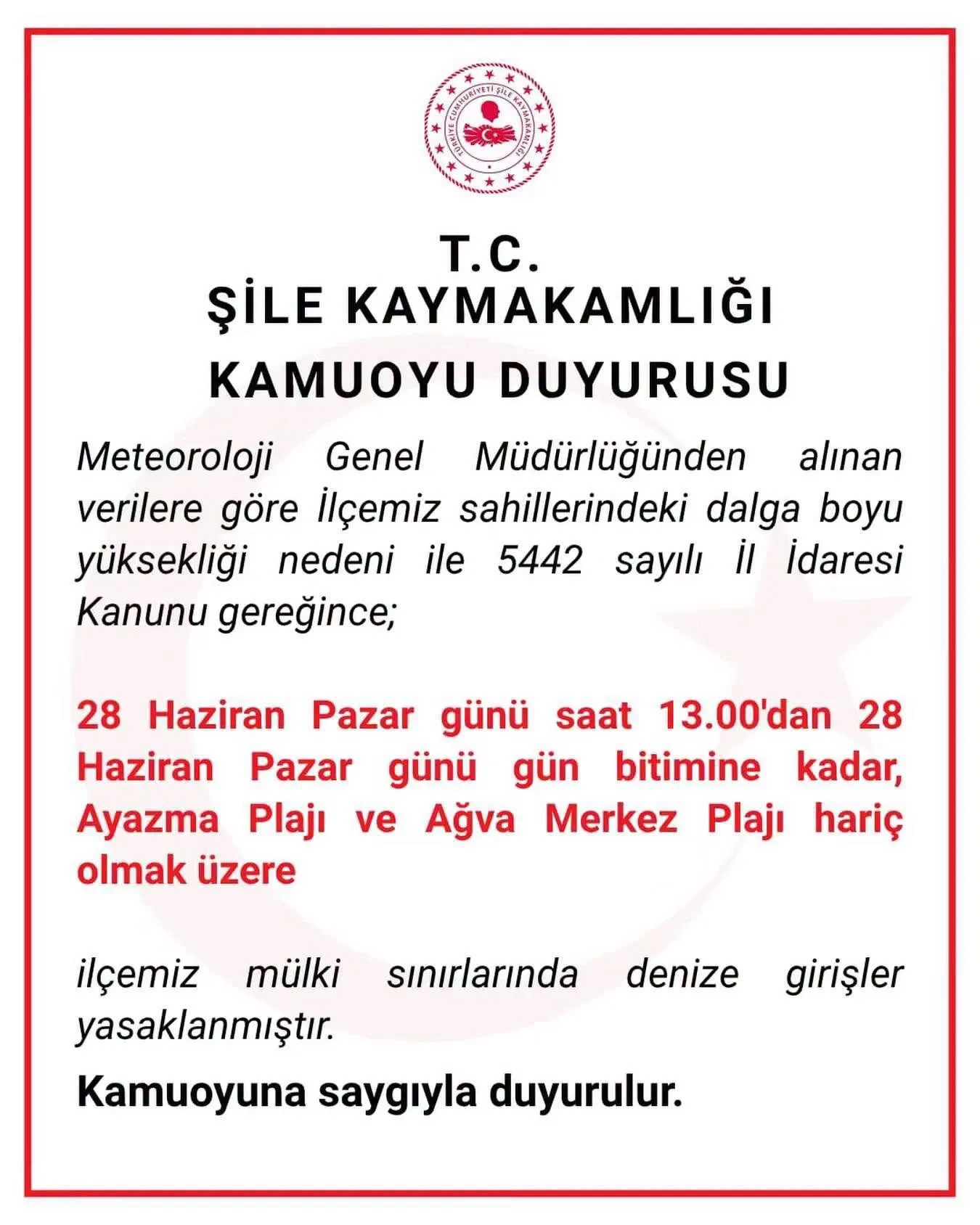 Şile sahillerinde denize girmek kısıtlandı