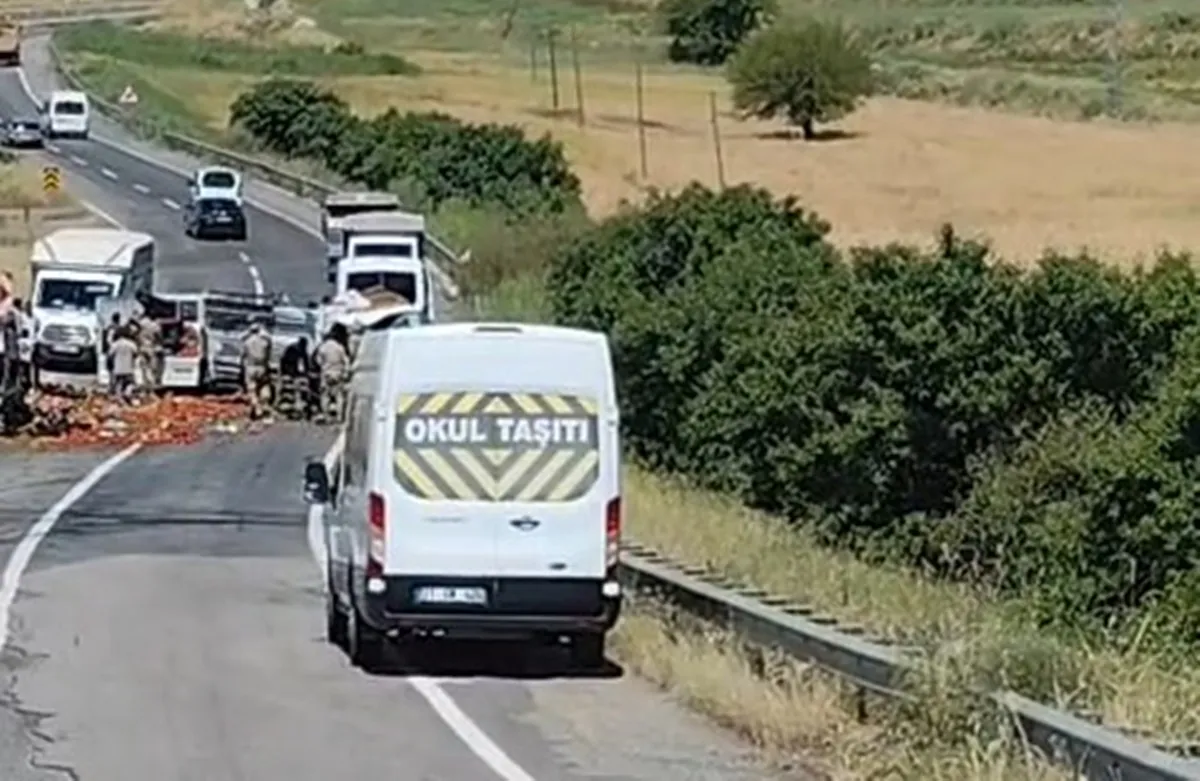 Silvan yolunda kamyonet kazası ürünleri yola döktü