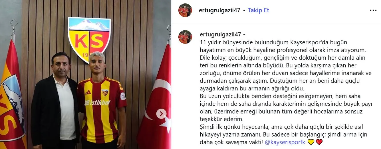 Kayserispor altyapısından çıkan genç yetenek profesyonel oldu
