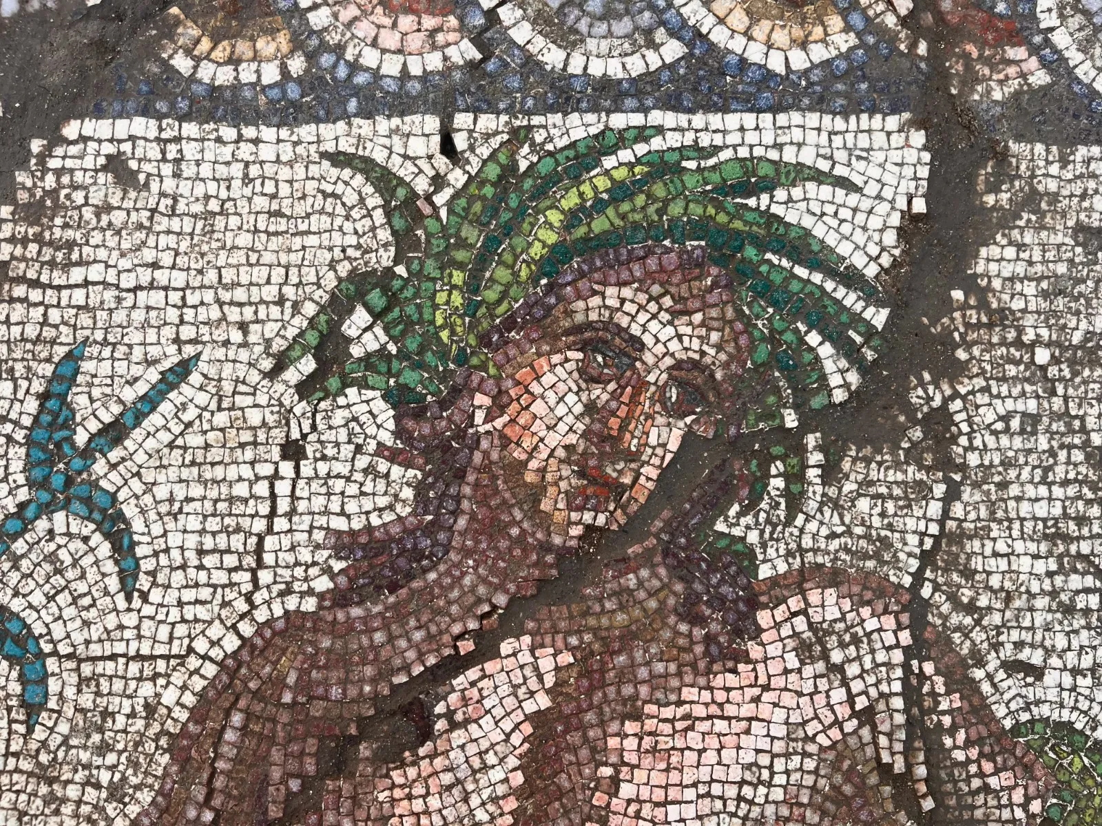 Aspendos antik kentinde nadir bulunan nehir tanrısı mozaiği bulundu