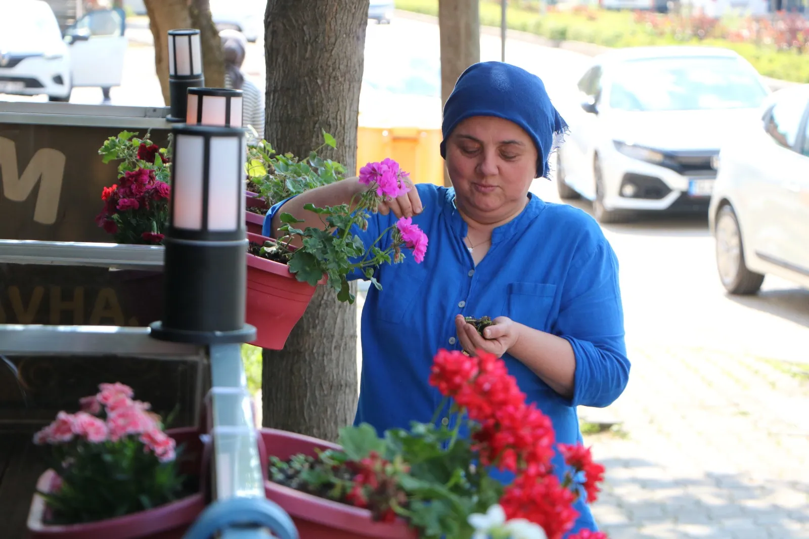 Lokanta önündeki çiçekleri kökünden söken kişiyi güvenlik kamerası yakaladı