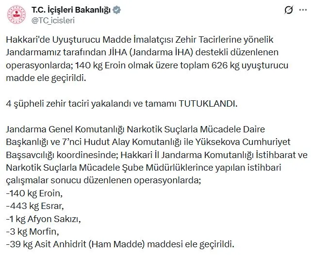 Hakkari sınırında dev narkotik operasyonu