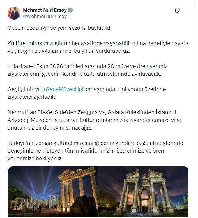 Müze ve ören yerlerinde gece mesaisi dönemi geri döndü